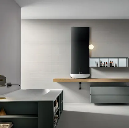 Mobile da Bagno Nike 2322 laccato opaco Peltro con top in Castagno tinto Naturale di Edoné