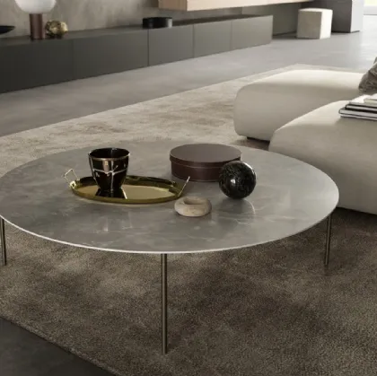 Tavolino Darwin rotondo con top in ceramica e base in metallo di Presotto