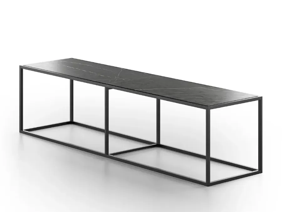 Tavolino Panca in pietra Gray Stone e base in metallo Minimal di Doimo Salotti