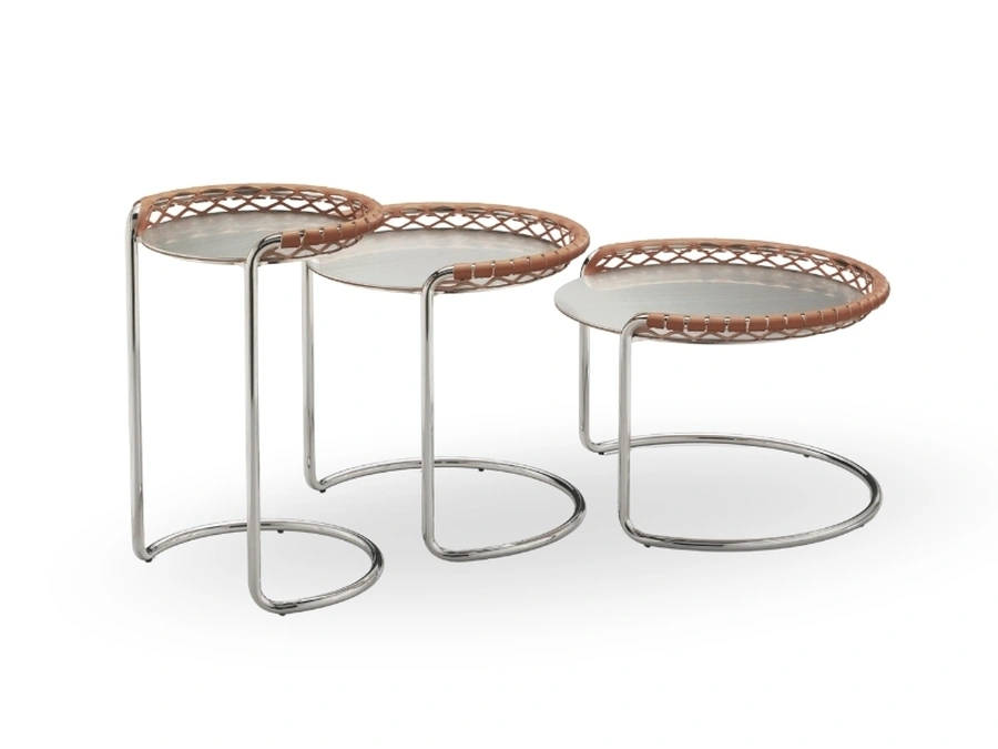 Tavolini P47 in metallo e cuoio intrecciato di Midj