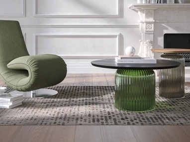 Tavolino Soffio Èlite in vetro con top in legno di Tonin Casa