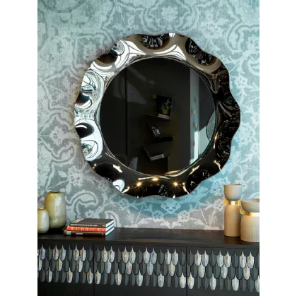 Specchio rotondo Dorian con cornice in vetro curvo argentato di Tonin Casa