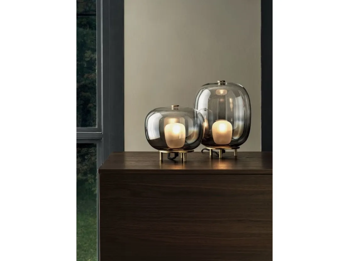 Lampada con base in ottone naturale e vetro borosilicato Blow da tavolo Bontempi