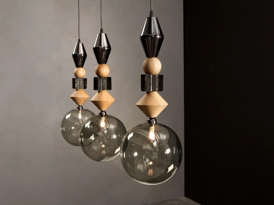 Lampada a sospensione Pandora Light in legno e vetro di Tonin Casa