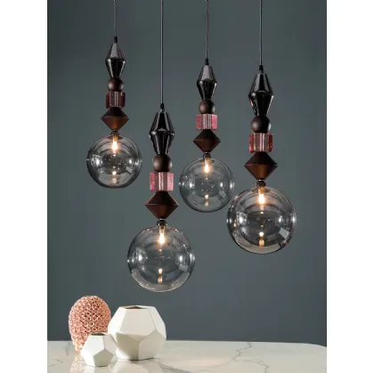 Lampada a sospensione Pandora Light in legno e vetro di Tonin Casa