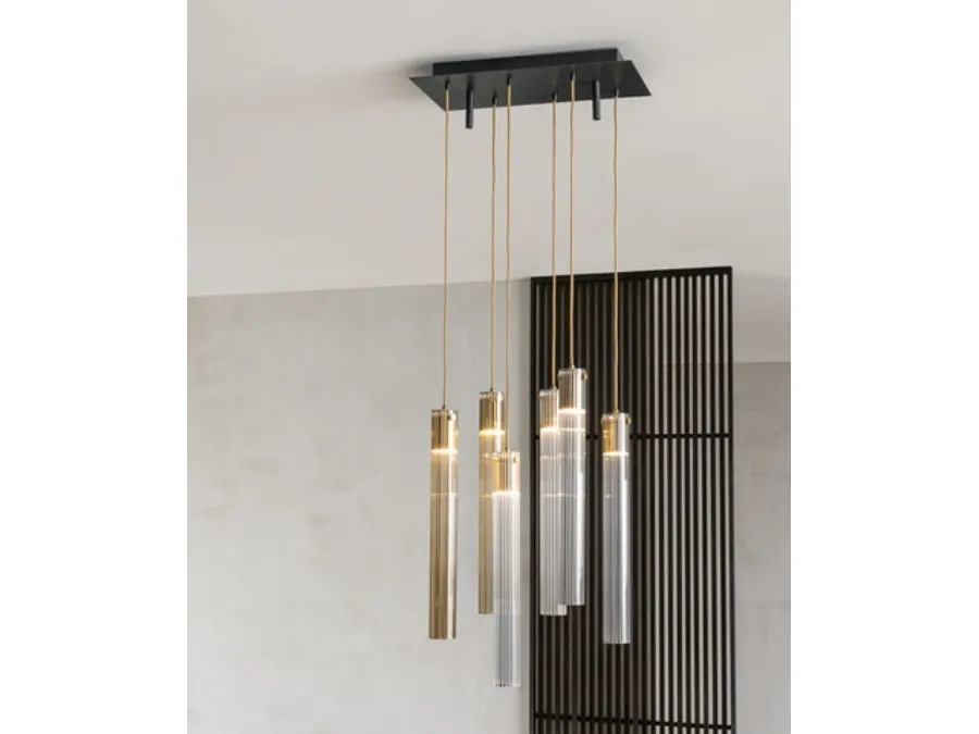 Lampada a sospensione in vetro pyrex cannettato Tube S di Riflessi