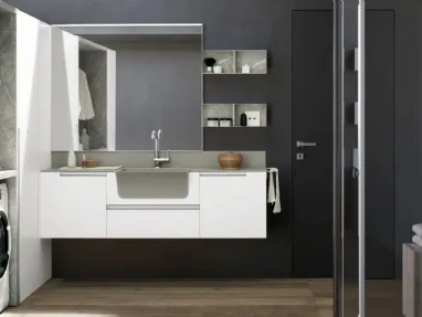 Mobile da Bagno in laccato Bianco e HPL Laundry 02 di Archeda