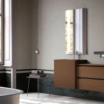 Mobile da Bagno sospeso finitura impiallacciato Rovere Fiammato Castagna Linea 08 di Archeda