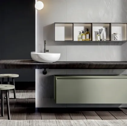 Mobile da Bagno sospeso in laccato opaco con consolle in castagno Chrono 007 di Edoné