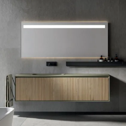 Mobile da Bagno sospeso moderno in rovere con texture Veneziana naturale Crio 003 di Edoné