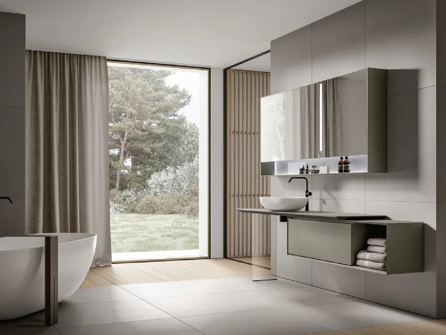 Mobile da Bagno sospeso Crio 2309 laccato opaco Talpa con top in Laminam Pietra Piasentina di Edoné