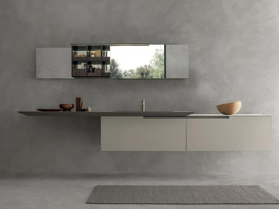 Mobile da Bagno sospeso laccato opaco Beige con top in gres Cross di Modulnova bagni