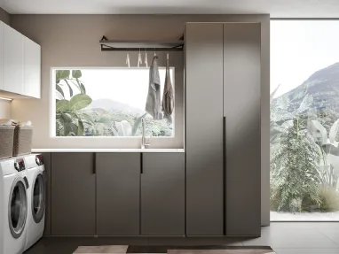 Mobile da Bagno per lavanderia Minerva 10 in melaminico Castoro e Bianco di Edoné