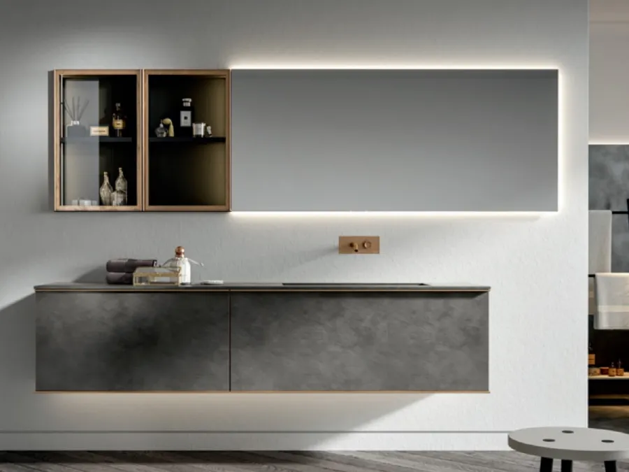 Mobile da Bagno sospeso di design in resina Rea 006 di Edoné