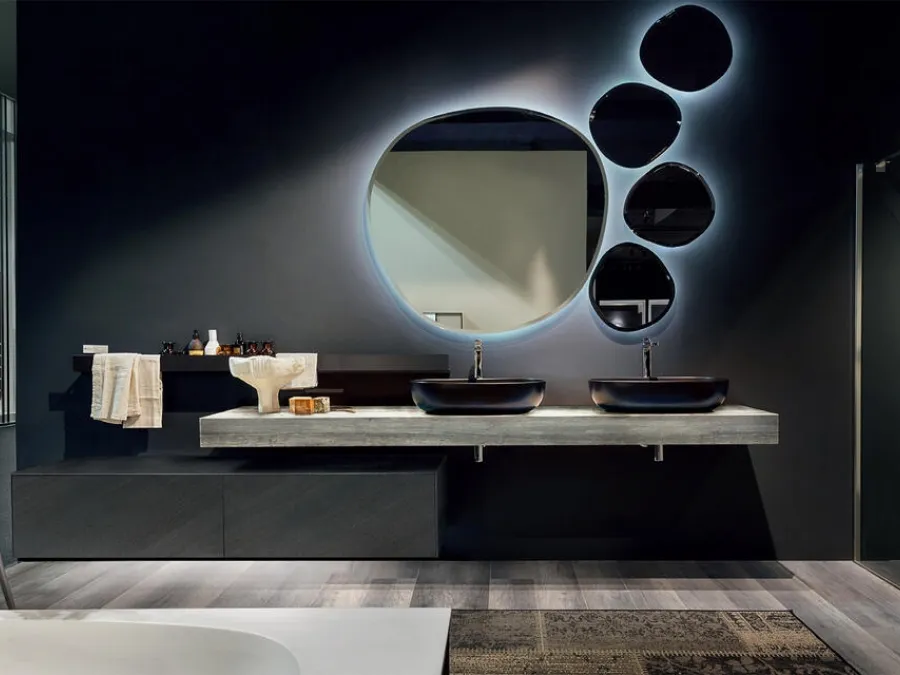 Mobile da Bagno sospeso in HPL con consolle in rovere Enea 001 di Edoné