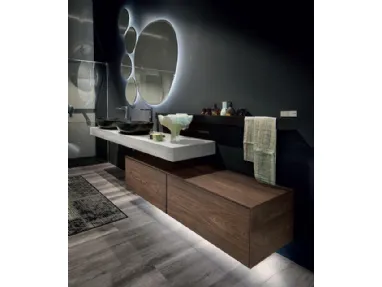 Mobile da Bagno sospeso in HPL olmo scuro e consolle in pietra piasentina Enea 002 di Edoné