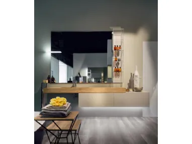 Mobile da Bagno sospeso in laccato opaco con consolle in rovere Enea 003 di Edoné
