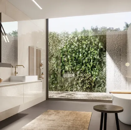 Mobile da Bagno sospeso Eos in laminam effetto marmo Diamond Cream di Edoné