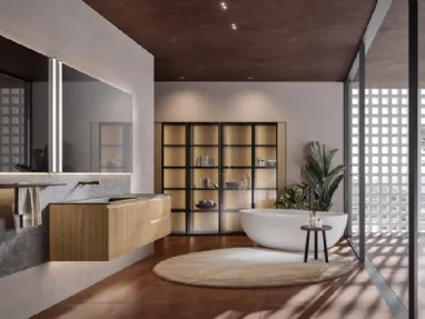 Mobile da Bagno sospeso Eros 02 in polimerico essenza cannettato ambra di Edoné