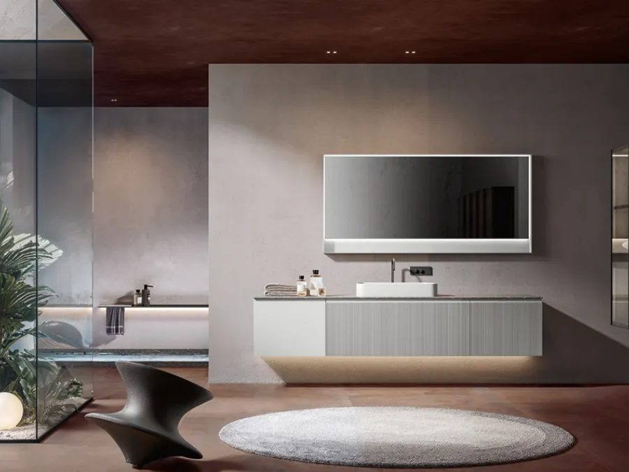 Mobile da Bagno sospeso Eros 04 in polimerico laccato di Edoné