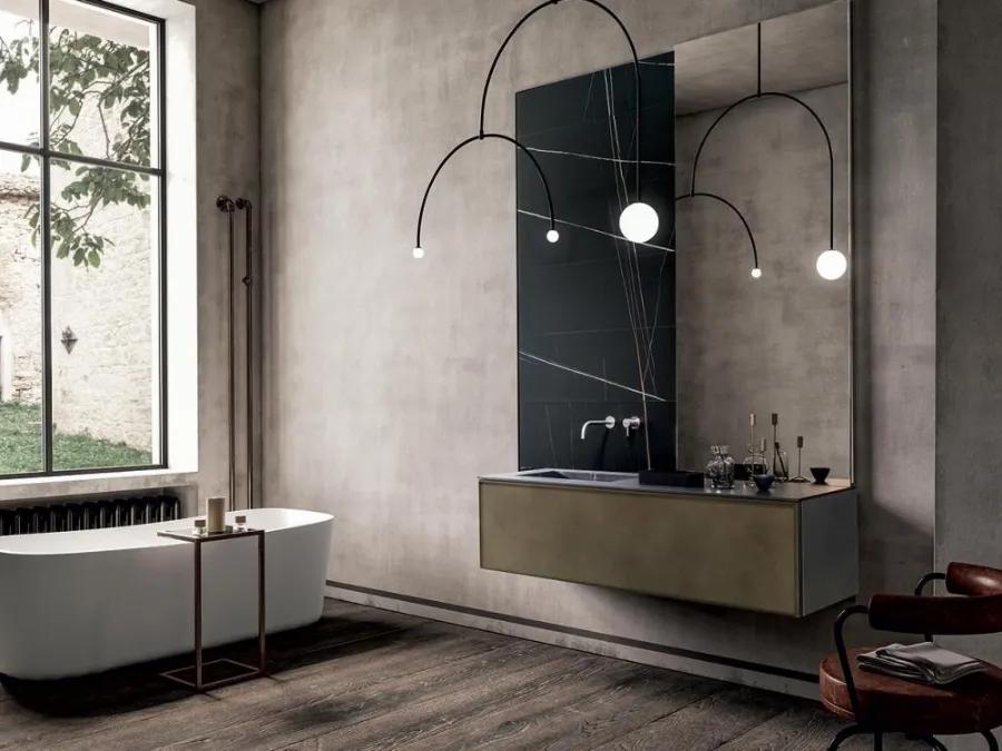 Mobile da Bagno sospeso con finitura metallica Bronze Dust e top in gres Sahara noir Frame 02 di Modulnova bagni