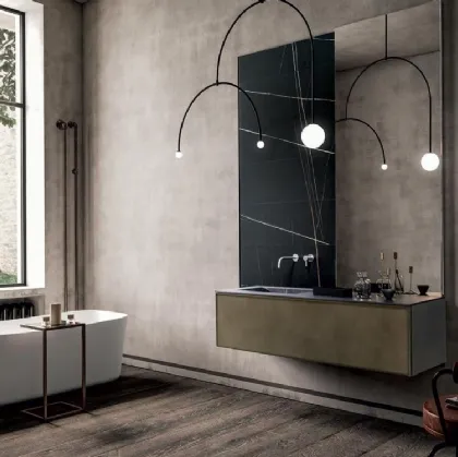 Mobile da Bagno sospeso con finitura metallica Bronze Dust e top in gres Sahara noir Frame 02 di Modulnova bagni