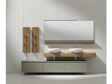 Mobile da Bagno sospeso laccato opaco Argilla e nobilitato Oak Trend Giunone 9025 di Edoné