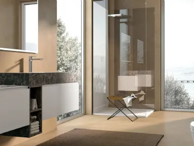 Mobile da Bagno sospeso laccato Bianco con top in HPL Gola 12 di Archeda