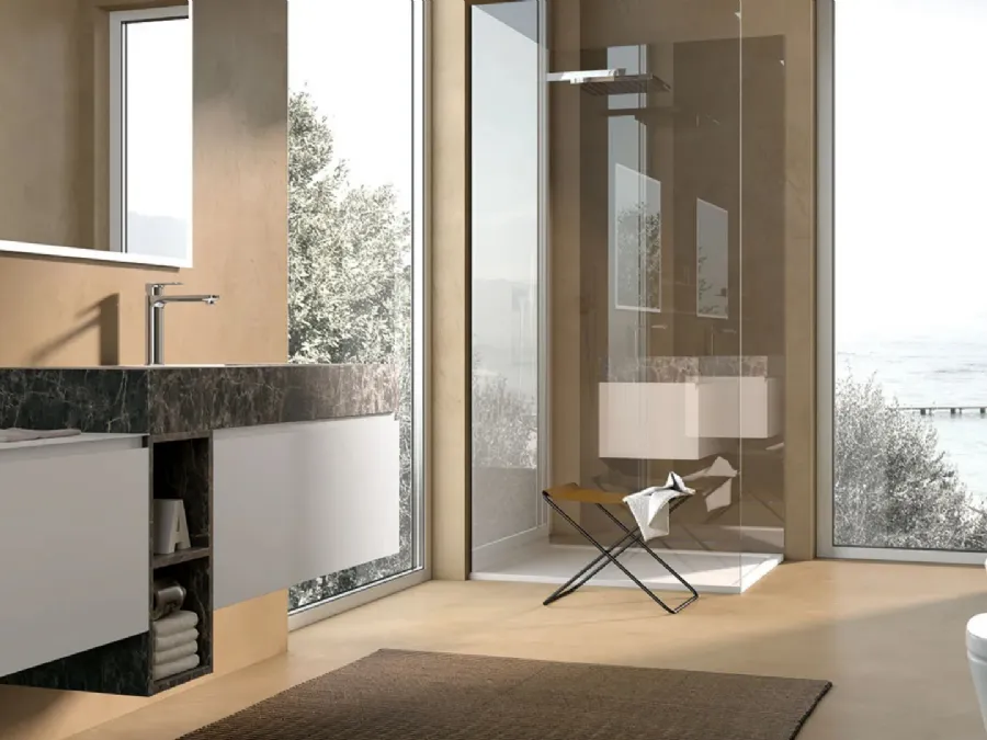 Mobile da Bagno sospeso laccato Bianco con top in HPL Gola 12 di Archeda