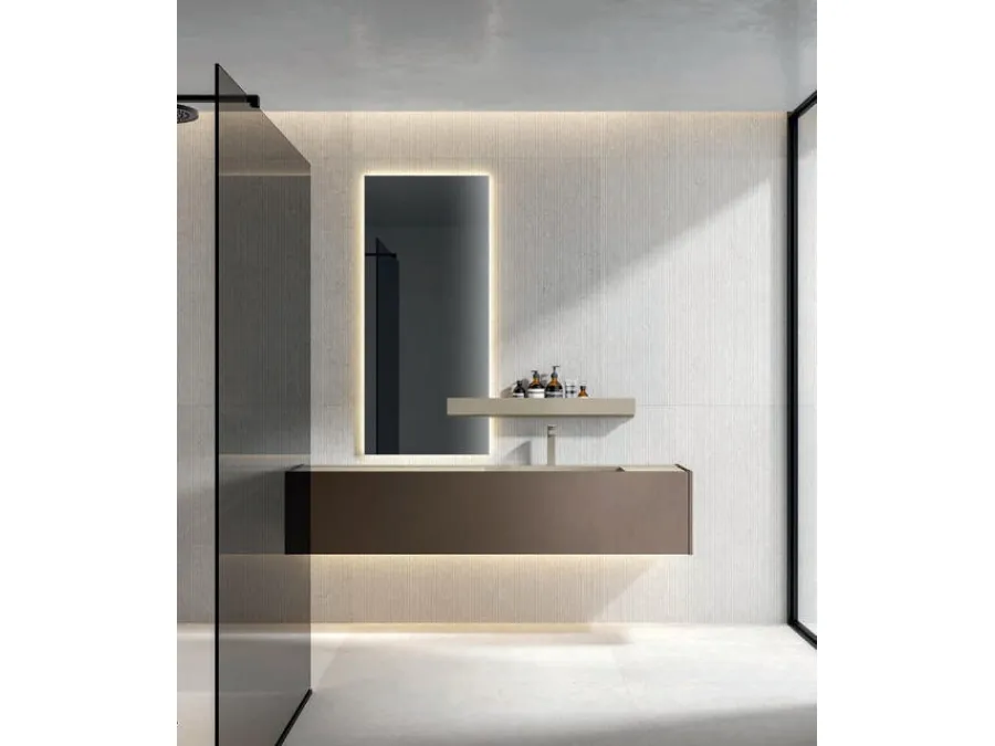 Mobile da Bagno sospeso Hexis 2335 in nobilitato Reflex Bronzo di Edoné