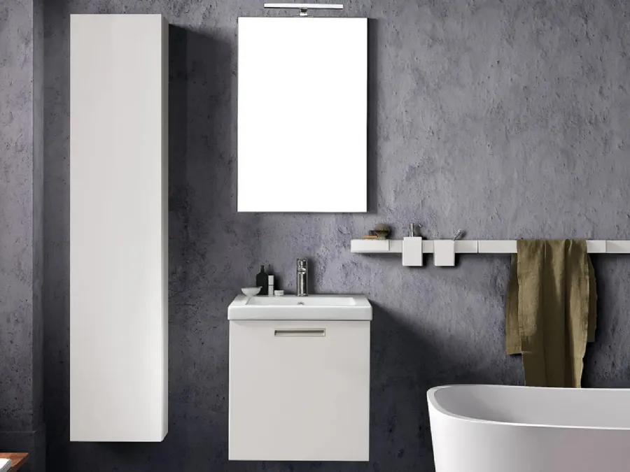 Mobile da Bagno sospeso laccato Bianco Light 01 di Archeda