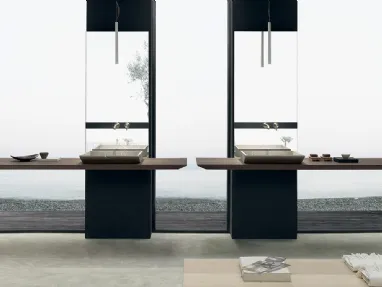 Mobile da Bagno in legno di Rovere ossidato con lavabo in pietra piasentina Surf 01 di Modulnova bagni