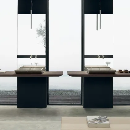 Mobile da Bagno in legno di Rovere ossidato con lavabo in pietra piasentina Surf 01 di Modulnova bagni