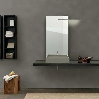 Mobile da Bagno sospeso con piano in vetro Grigio Europa Surf 02 di Modulnova bagni