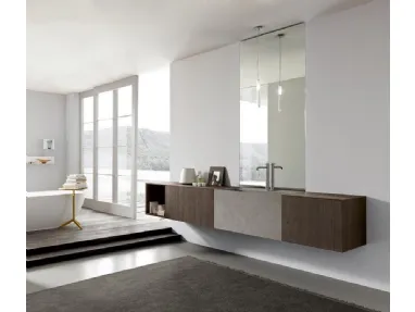 Mobile da Bagno sospeso in Rovere ossidato e pietra piasentina More di Modulnova bagni