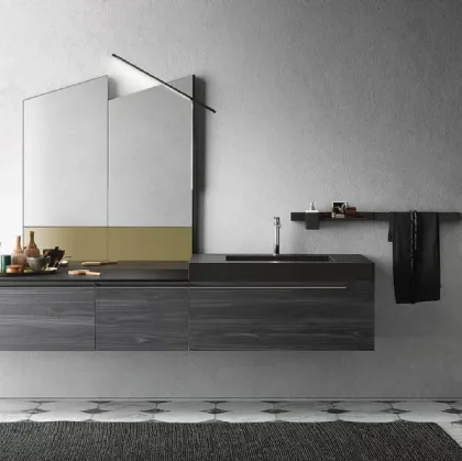 Mobile da Bagno sospeso Side 06 in melaminico e top in fenix nero con vasca integrata di Archeda