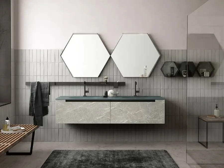 Mobile da Bagno sospeso Side 07 in HPL con top in vetro acidato di Archeda