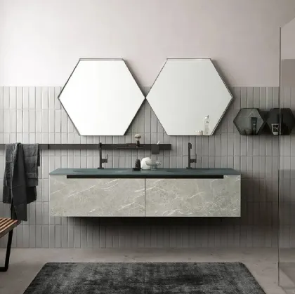 Mobile da Bagno sospeso Side 07 in HPL con top in vetro acidato di Archeda