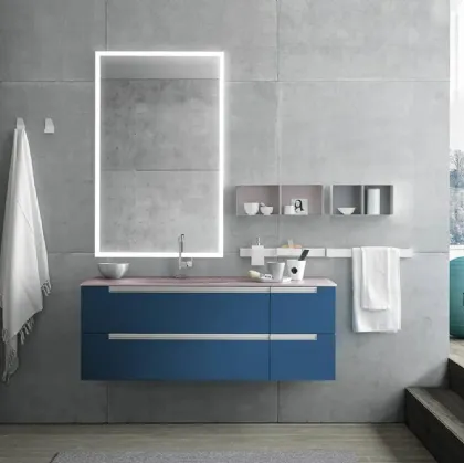 Mobile da Bagno sospeso Side 08 in laccato e top in vetro acidato con vasca integrata di Archeda