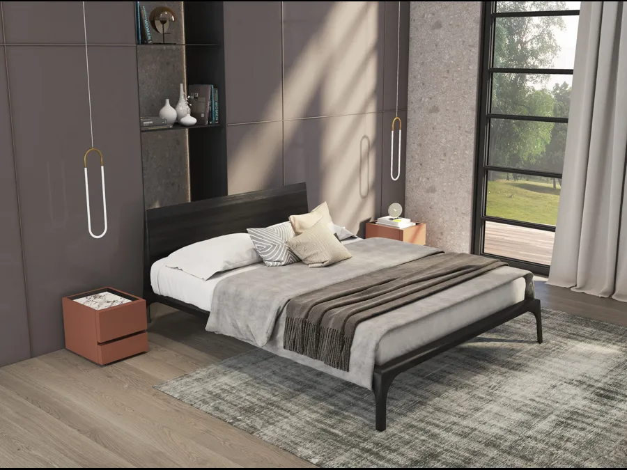 Letto in legno impiallacciato Frassino tinto nero Relevè di Presotto