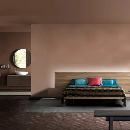 Letto in legno massello di Rovere con testiera sospesa Zen Slim di Devina Nais
