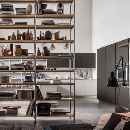 Libreria Tribeca finitura acciaio Play Rovere Medio 696 di Veneta Cucine
