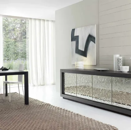 Madia Picasso P12 Cristallo in Rovere Coke con ante in cristallo a specchio e resina trasparente di Riflessi