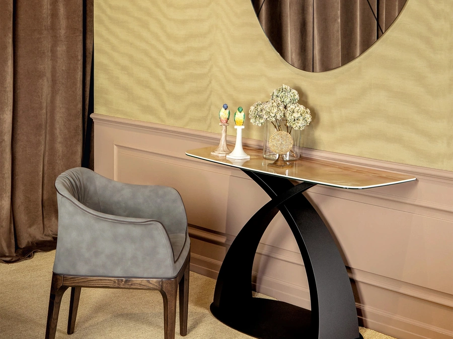 Mobile ingresso Consolle Eliseo con top in gres porcellanato e base in acciaio di Tonin Casa