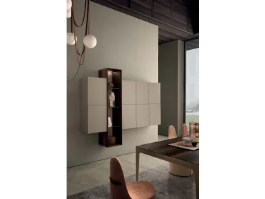 Mobile sospeso I-ModulART 06 in laccato opaco con colonna a giorno in legno di Presotto