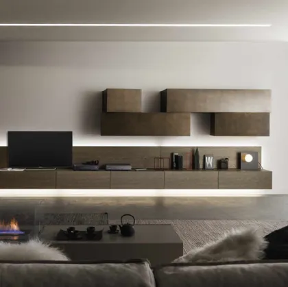 Parete Attrezzata InclinART 01 in legno e laccato metallico di Presotto