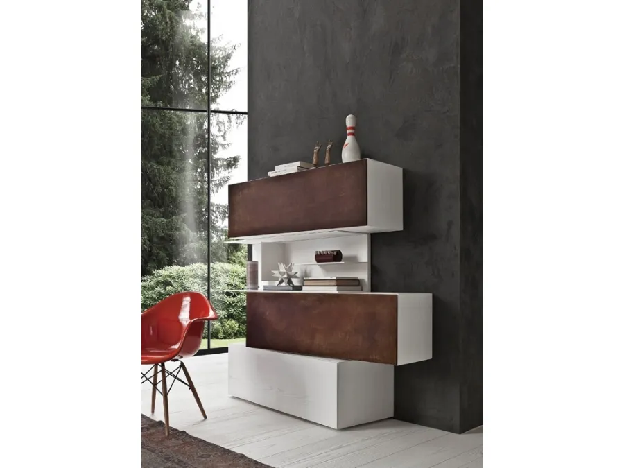 Parete Attrezzata InclinART 06 in laccato metallico e melaminico di Presotto