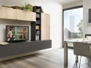 Parete Attrezzata Living Play Rovere Medio ed Ardesia di Veneta Cucine
