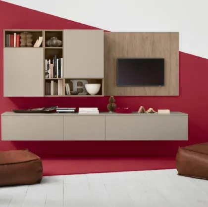 Parete Attrezzata sospesa Modulo 5 in laccato opaco Silk Avana e Quercia Medio Dek di Veneta Cucine