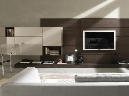 Parete Attrezzata More 02 in legno e laccato lucido di Modulnova